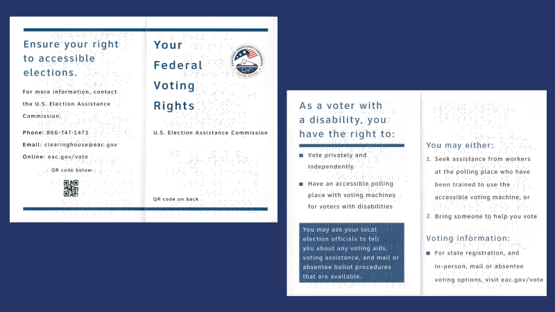 Image of the EAC "Your Federal Voting Rights" card available in Braille
